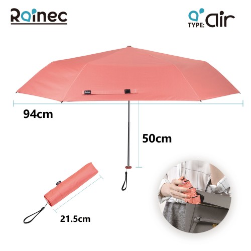 RAINEC Air - 超輕不透光潑水摺傘 (珊瑚紅)