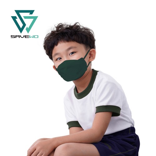 SAVEWO 3DMASK 救世超立體兒童防護口罩 深綠色「適合人群：2-6歲幼童」 KS Size  - 細碼 (30片/盒 ，獨立包裝)