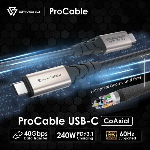 SAVEWO ProCable USB-C CoAxial USB4 Thunderbolt 4 極速全能線 (2M)	