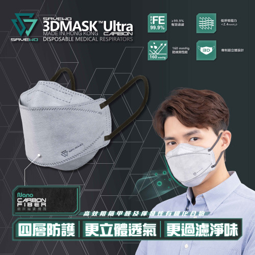 SAVEWO 3DMASK ULTRA CARBON 救世超立體口罩 (三款尺寸可選) (30片獨立包裝/盒)