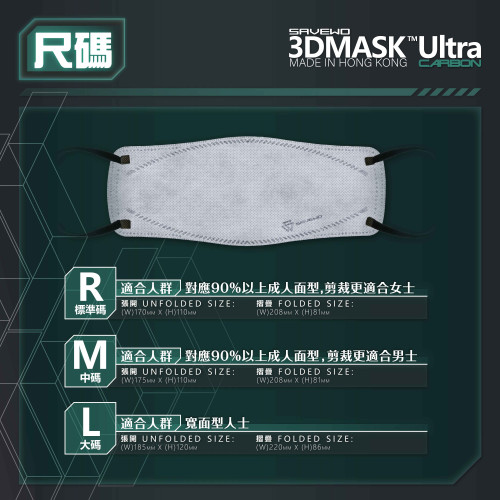 SAVEWO 3DMASK ULTRA CARBON 救世超立體口罩 (三款尺寸可選) (30片獨立包裝/盒)