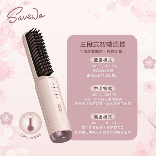 SAVEWO 無線負離子直髮梳 Wireless Ionic Hair Straightener Brush