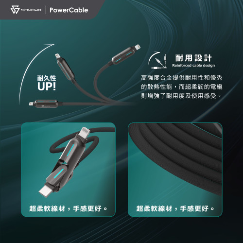 SAVEWO PowerCable MIX 240W PD3.1 救世 4合1 極速充電線 1.2米