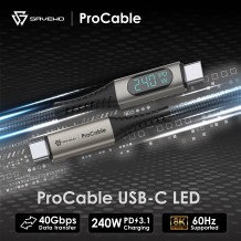 SAVEWO USB-C ProCable LED 功率顯示USB4.0 Thunderbolt 4 極速充電傳輸線 (1M)