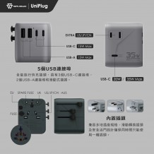 SAVEWO UniPlug UP35 PD3.0 [35W] 5 USB 全球旅行快充插頭