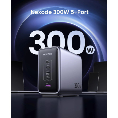 UGREEN 綠聯 90904B PD3.1 5-port 300W TYPC-C x 4 + USB x 1 GAN 充電器