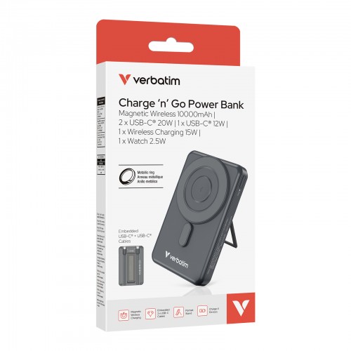 Verbatim 五合一 Charge 'n' Go 5000/10000mAh 磁吸無線行動電源 (WPBS2C5/WPBS2C10) *3C 認證