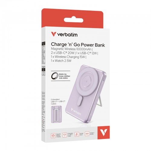 Verbatim 五合一 Charge 'n' Go 5000/10000mAh 磁吸無線行動電源 (WPBS2C5/WPBS2C10) *3C 認證