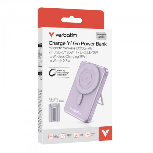 Verbatim 5合1 Charge 'n' Go 5000/10000mAh 磁吸無線流動充電池 (WPBS5in15/WPBS5in110) *3C 認證