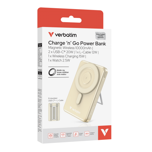 Verbatim 5合1 Charge 'n' Go 5000/10000mAh 磁吸無線流動充電池 (WPBS5in15/WPBS5in110) *3C 認證