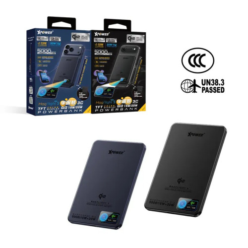 XPower MagFlight5 M16 鋁合金半固態TFT彩屏顯示 QI2 15W/20W 5000mAh 磁吸行動電源 (3C可追溯二維碼)