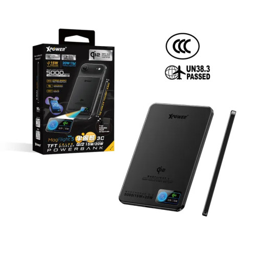 XPower MagFlight5 M16 鋁合金半固態TFT彩屏顯示 QI2 15W/20W 5000mAh 磁吸行動電源 (3C可追溯二維碼)