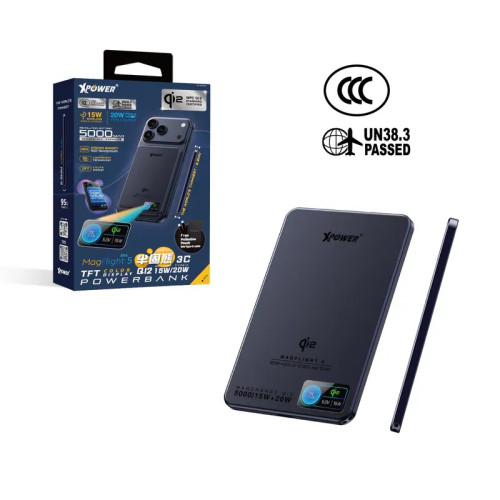 XPower MagFlight5 M16 鋁合金半固態TFT彩屏顯示 QI2 15W/20W 5000mAh 磁吸行動電源 (3C可追溯二維碼)