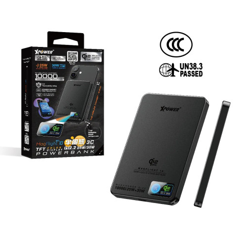 XPower MagFlight10 M17 半固態TFT彩屏顯示 QI2.2 25W/30W 10000mAh 磁吸行動電源 (3C可追溯二維碼)
