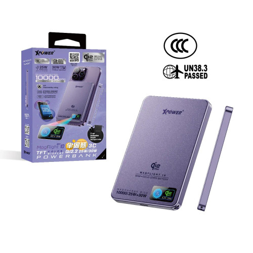 XPower MagFlight10 M17 半固態TFT彩屏顯示 QI2.2 25W/30W 10000mAh 磁吸行動電源 (3C可追溯二維碼)